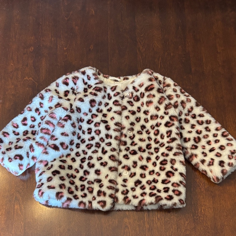 Janie and Jack Leopard Print Faux Fur Coat